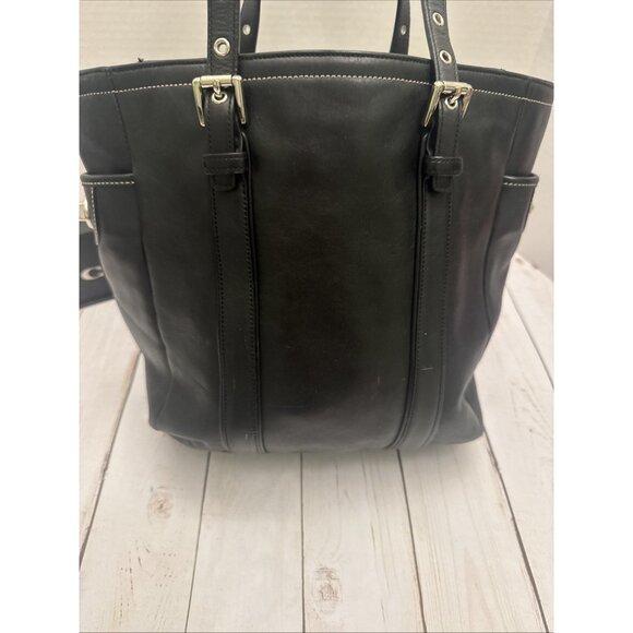 Vintage Coach Black Hampton Leather Tote Bag D05Q-8E92 12x10x4” VGUC* - Picture 4 of 9